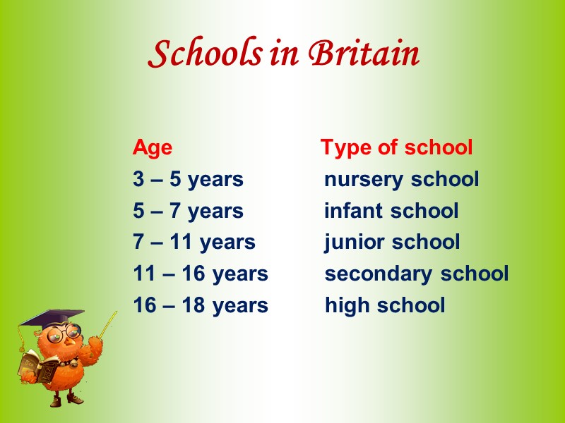 Schools in Britain   Age        
